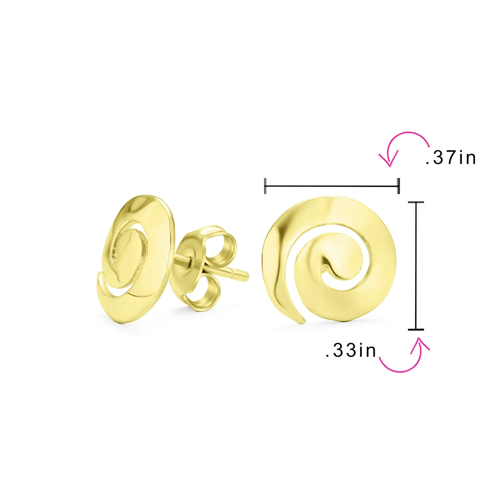 Boho Hammered Geometric Swirl Stud Earrings in 14K Gold & Sterling Silver