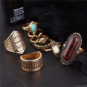 Boho Ring set. Turquoise stack Midi Rings - 8 pcs- 3 colours