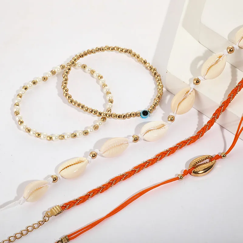 Boho White Shell Beaded Anklet Set for Women