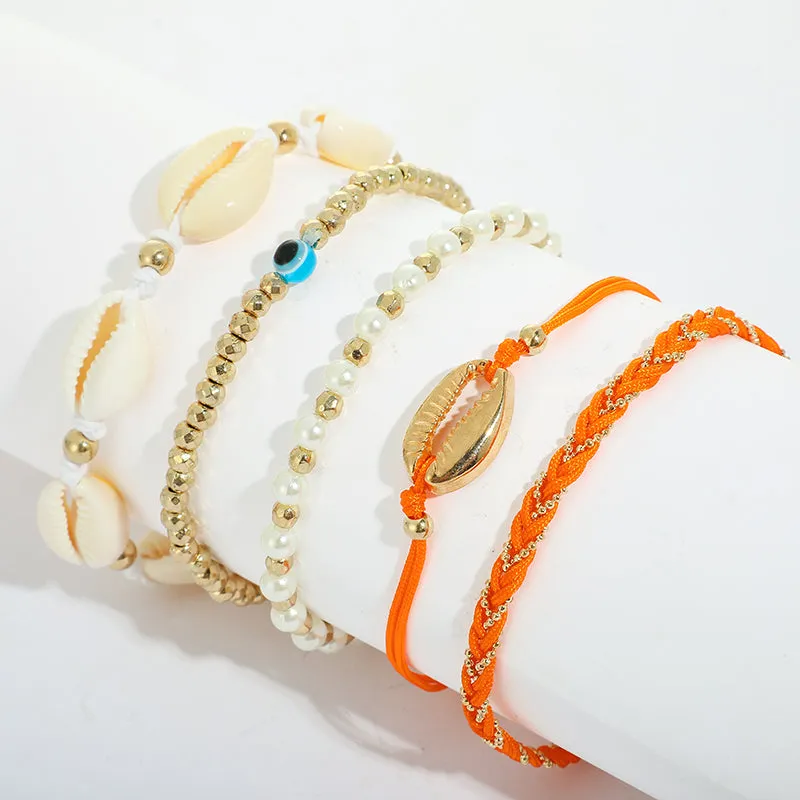 Boho White Shell Beaded Anklet Set for Women