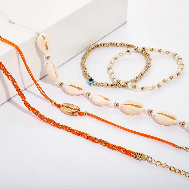 Boho White Shell Beaded Anklet Set for Women