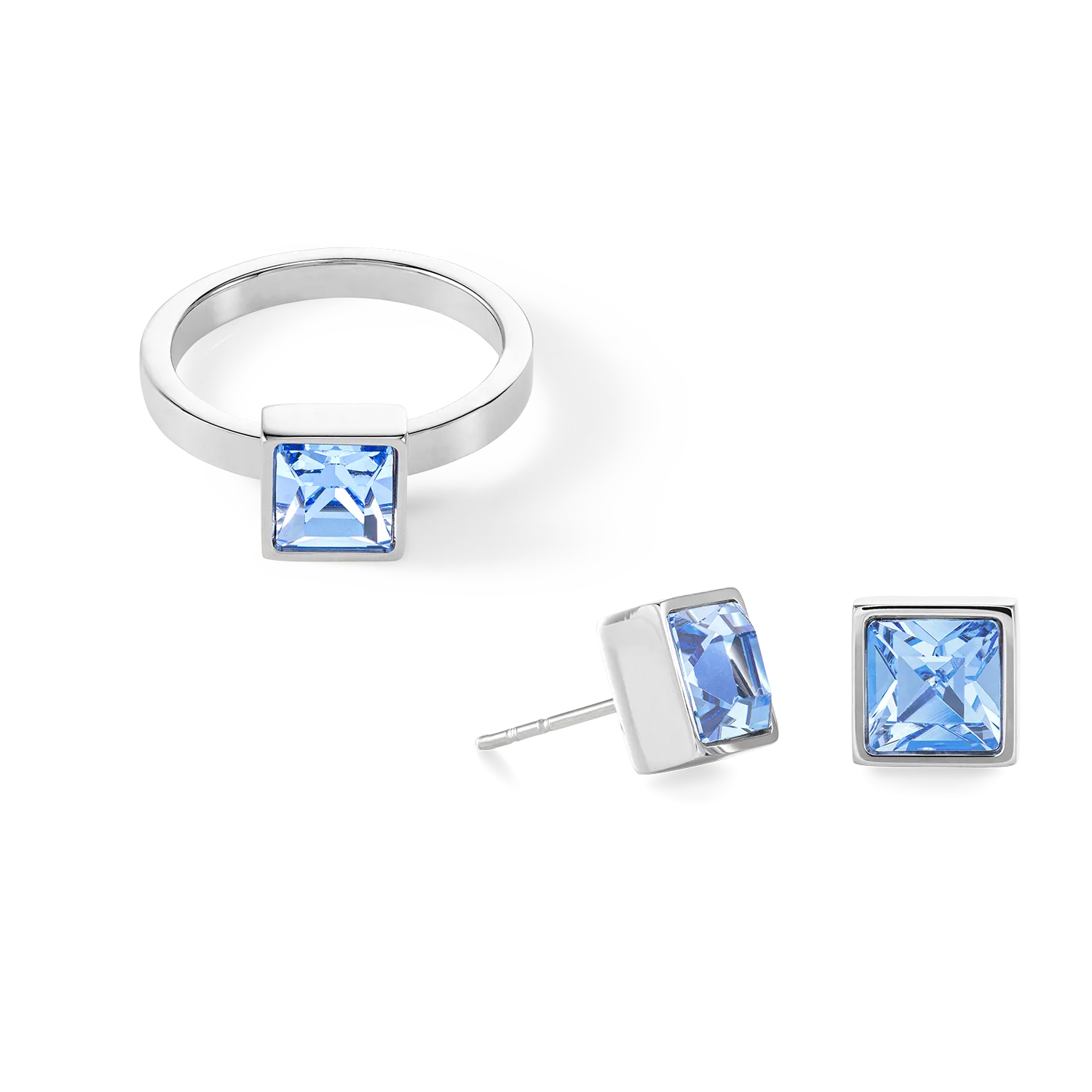 Brilliant Square big ring silver light blue