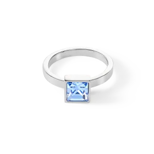 Brilliant Square big ring silver light blue