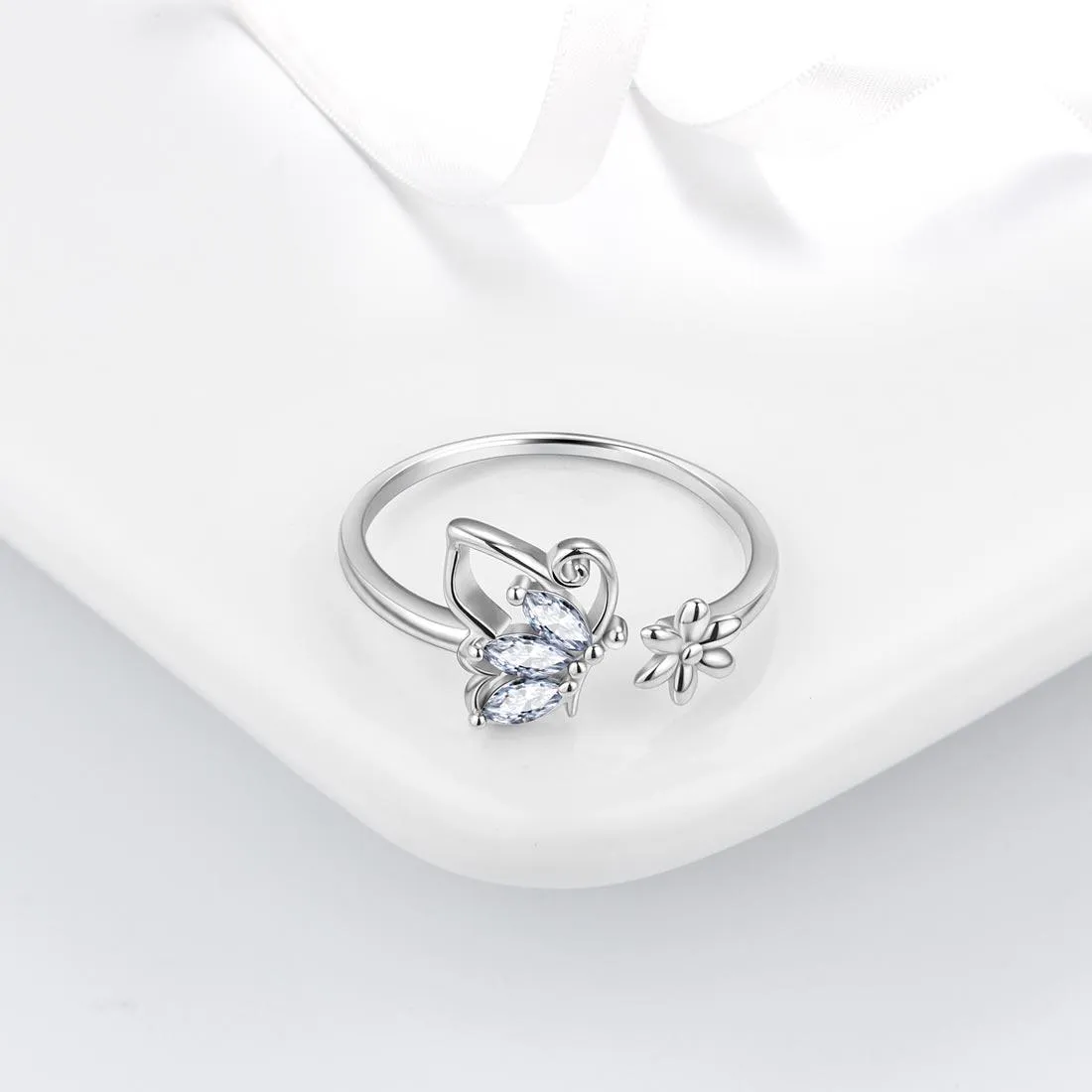 Butterfly Ring Open Birthstone April Diamond Women Girls Jewelry Birthday Gift