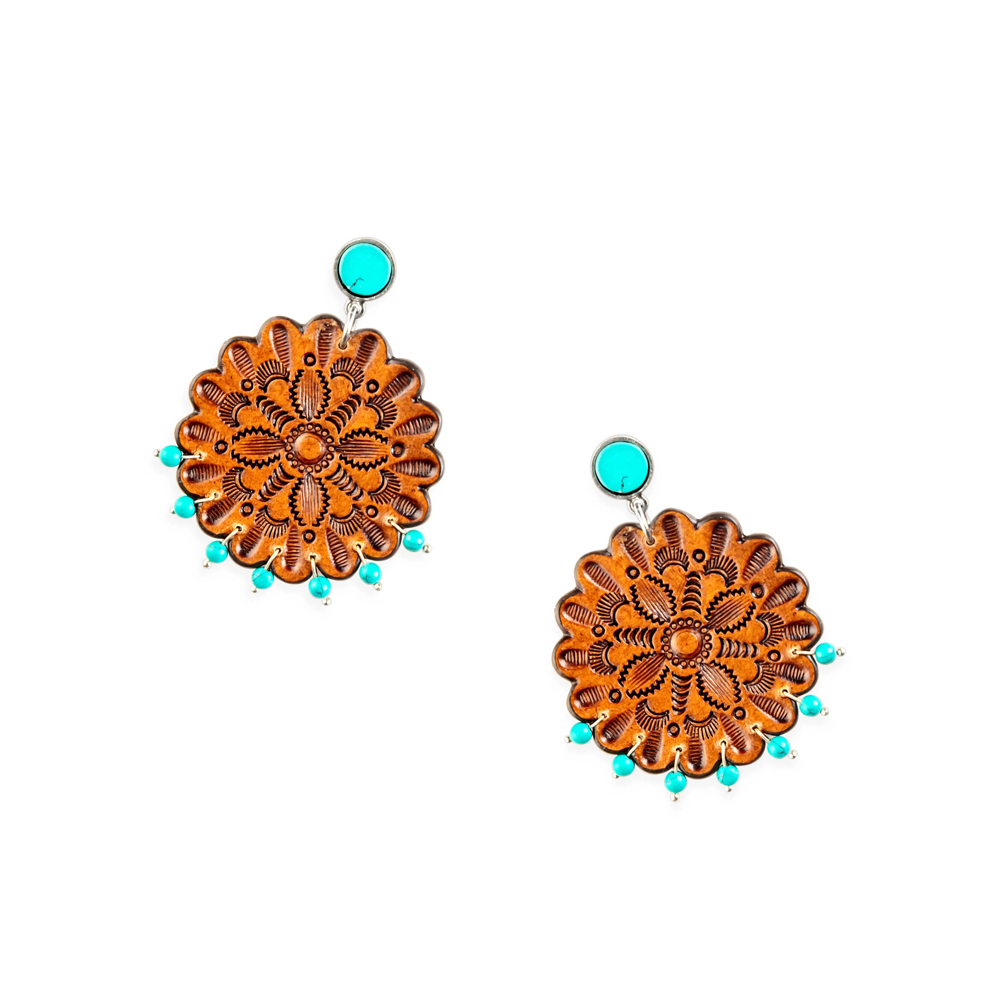 Cassie Wildflower Hand-Tooled Leather Earrings