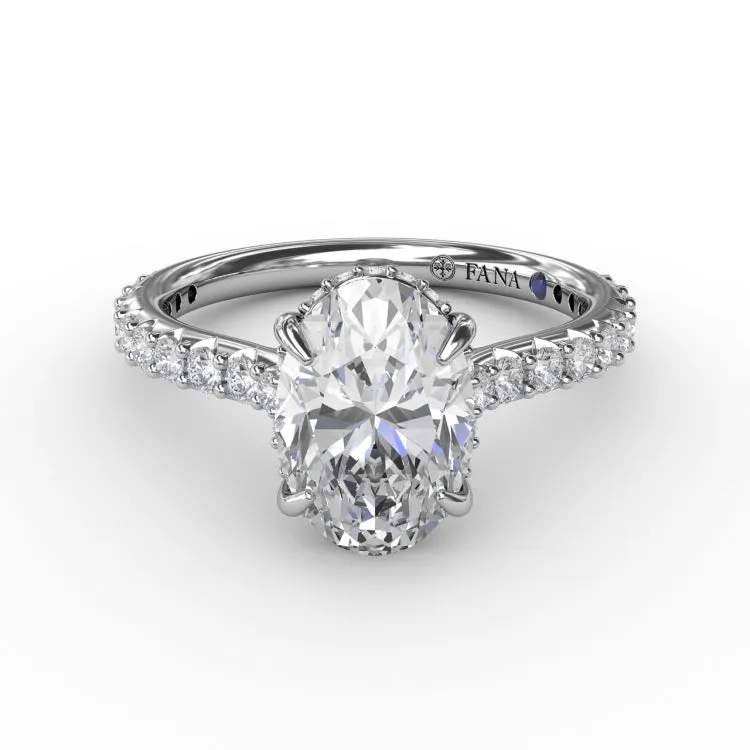 Classic Oval Diamond Solitaire Engagement Ring With Hidden PavÃ© Halo