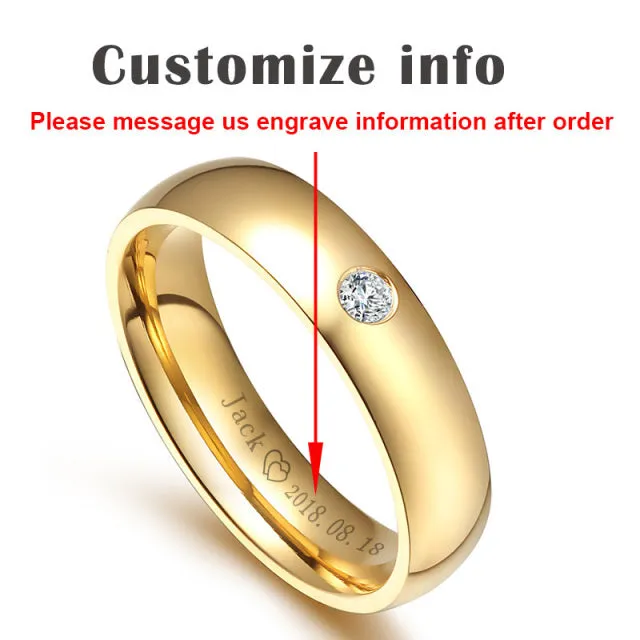 Classic Wedding Rings for Women Men Gold Colour Stainless Steel Couple Band Anniversary Personalized Ring