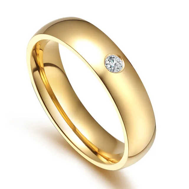 Classic Wedding Rings for Women Men Gold Colour Stainless Steel Couple Band Anniversary Personalized Ring