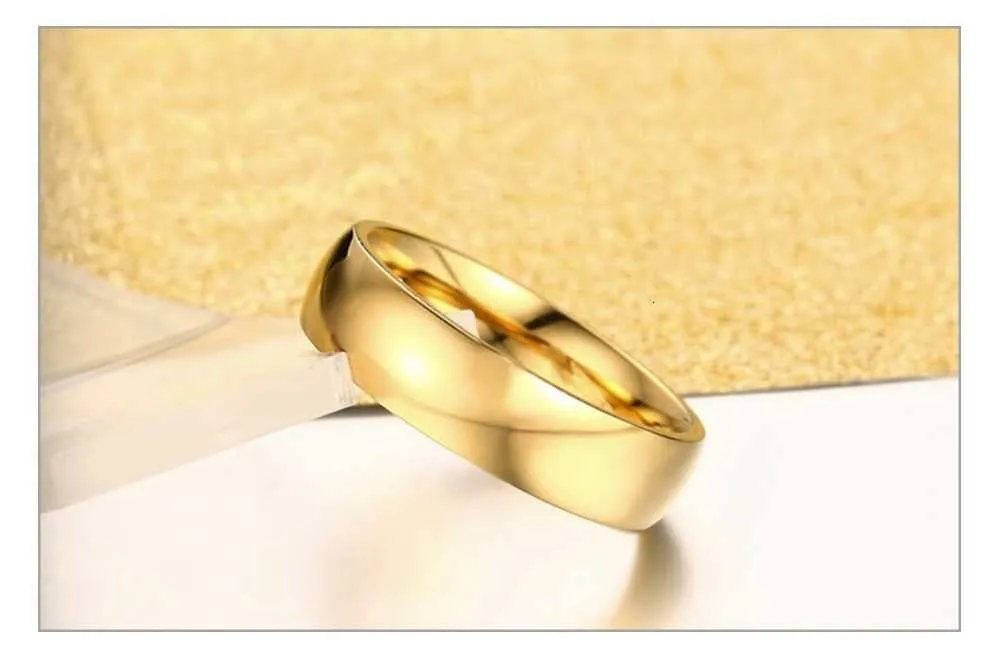 Classic Wedding Rings for Women Men Gold Colour Stainless Steel Couple Band Anniversary Personalized Ring