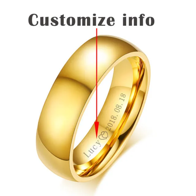 Classic Wedding Rings for Women Men Gold Colour Stainless Steel Couple Band Anniversary Personalized Ring