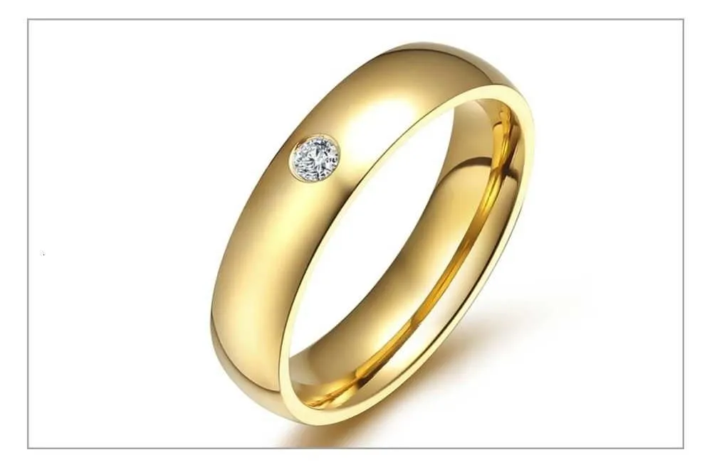 Classic Wedding Rings for Women Men Gold Colour Stainless Steel Couple Band Anniversary Personalized Ring