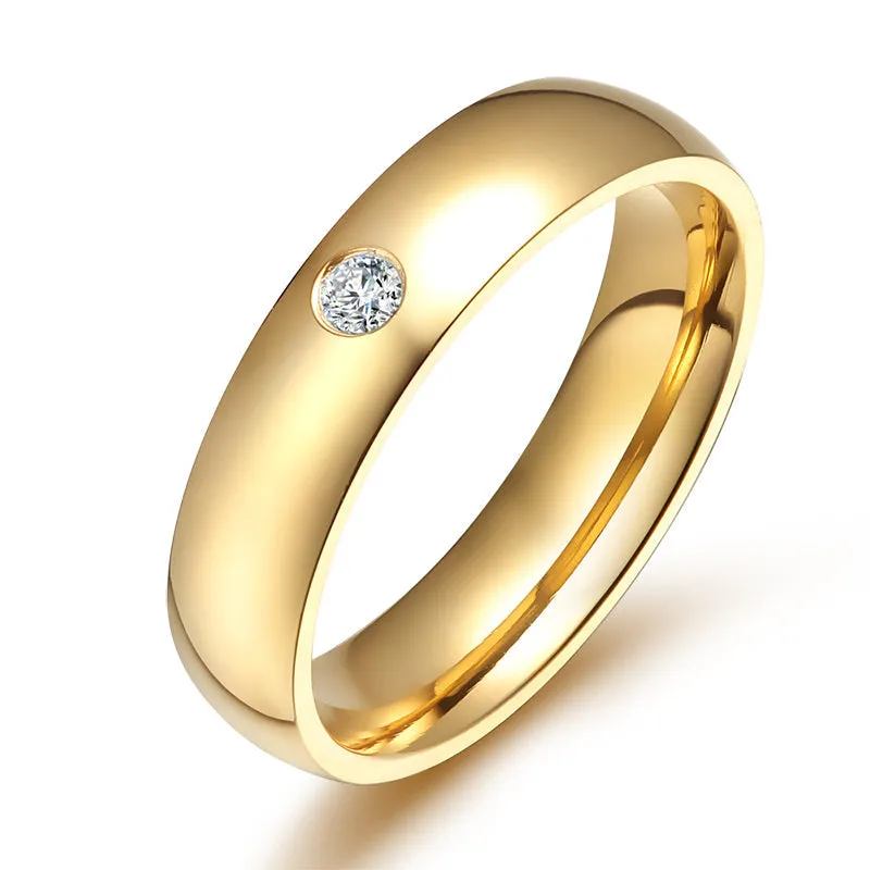 Classic Wedding Rings for Women Men Gold Colour Stainless Steel Couple Band Anniversary Personalized Ring