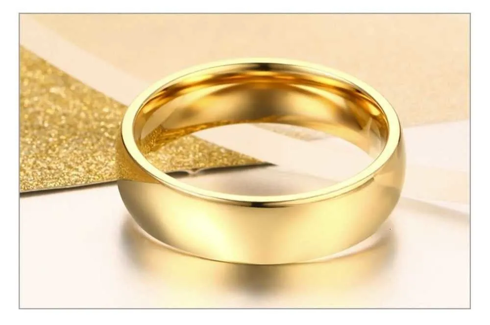 Classic Wedding Rings for Women Men Gold Colour Stainless Steel Couple Band Anniversary Personalized Ring