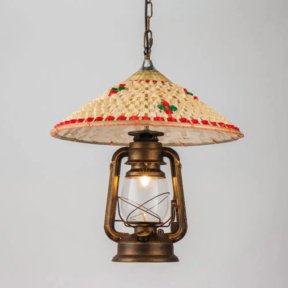 Coastal Lantern Pendant Lamp: Clear Glass Hanging Light Fixture with Bamboo Top