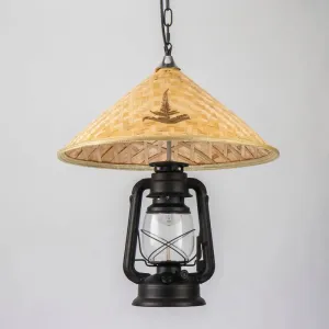 Coastal Lantern Pendant Lamp: Clear Glass Hanging Light Fixture with Bamboo Top