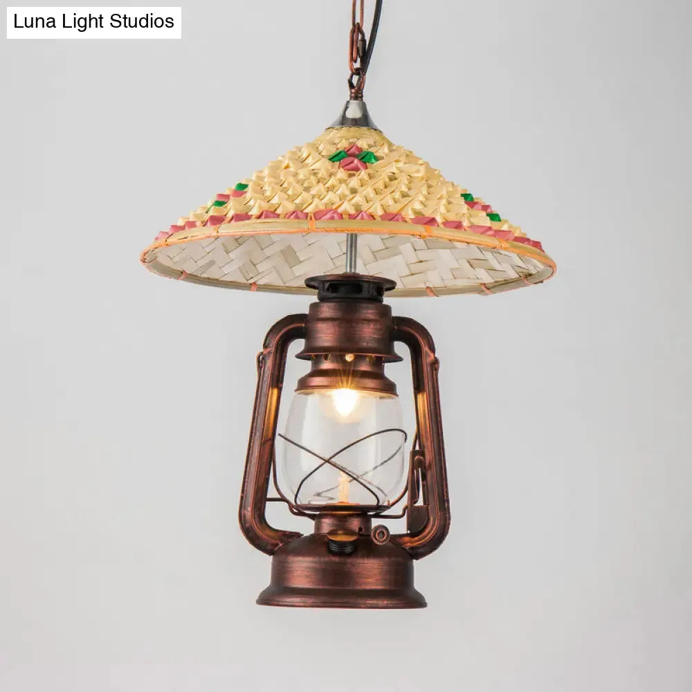 Coastal Lantern Pendant Lamp: Clear Glass Hanging Light Fixture with Bamboo Top