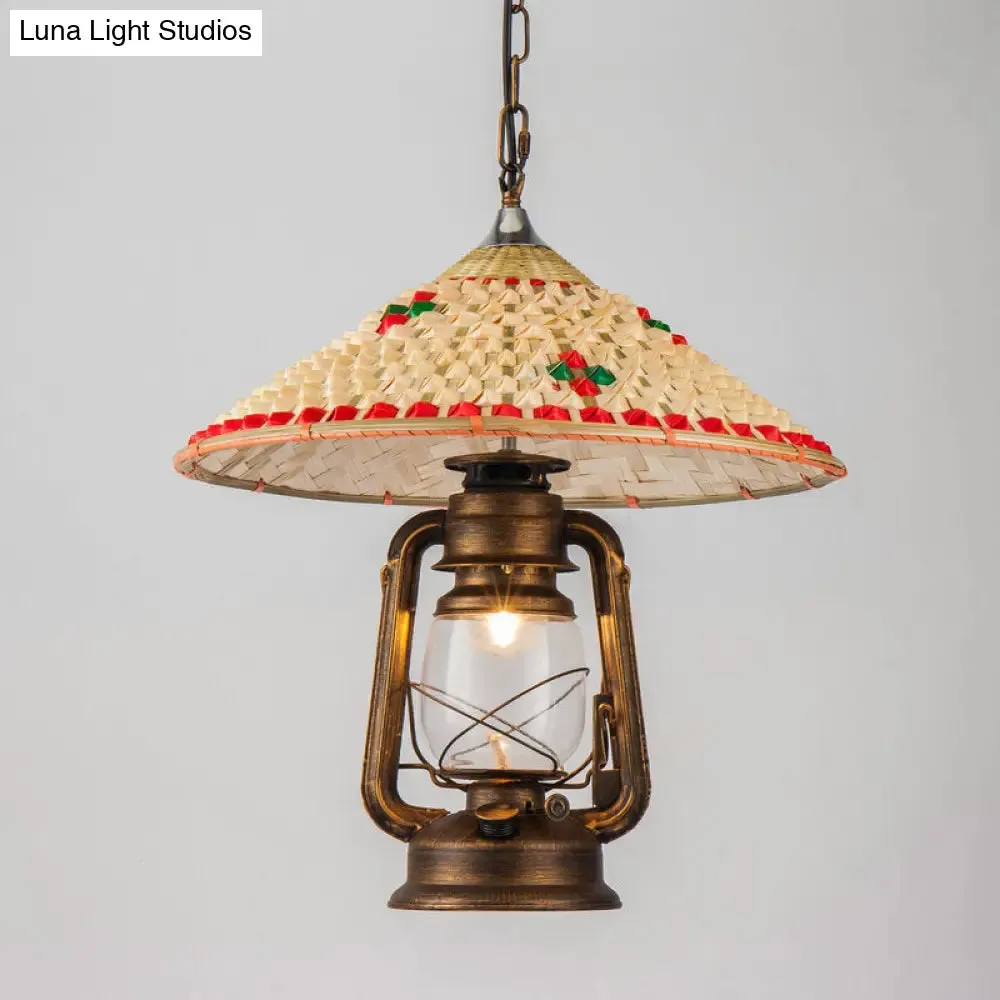 Coastal Lantern Pendant Lamp: Clear Glass Hanging Light Fixture with Bamboo Top