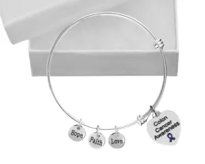 Colon Cancer Awareness Heart Charm Retractable Bracelets