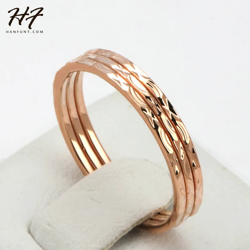 Concise Three Rounds Finger Rings Rose Gold Color Fashion Brand Ring Jewellery/Jewelry For Women Wholesale R164