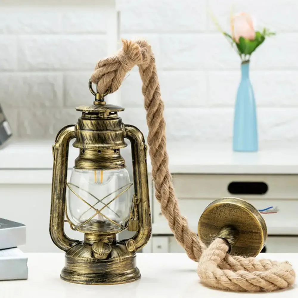 Copper/Gold/Bronze Kerosene Coastal Hanging Lamp with Clear Glass Shade - Bedside Pendulum Light