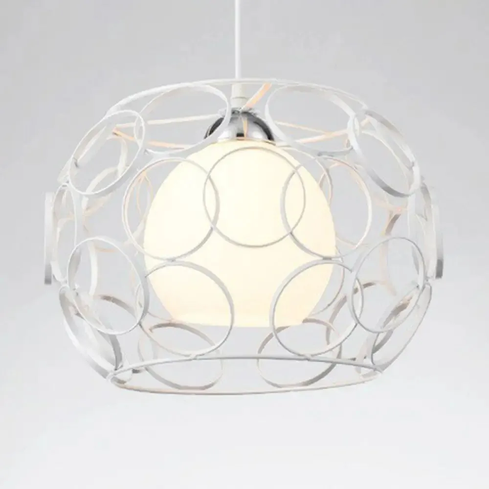 Cream Glass Industrial Pendant Light with Metallic Cage for Restaurants - Global Ceiling Hanging