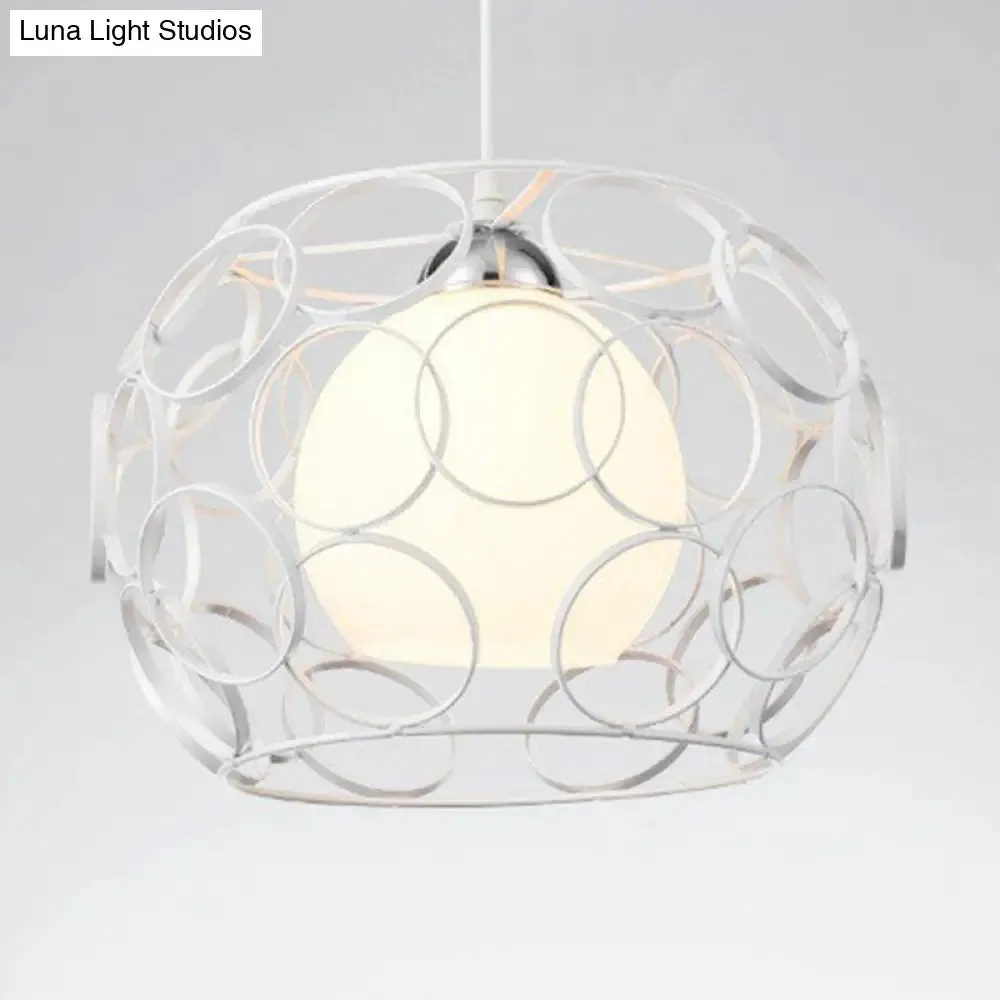 Cream Glass Industrial Pendant Light with Metallic Cage for Restaurants - Global Ceiling Hanging