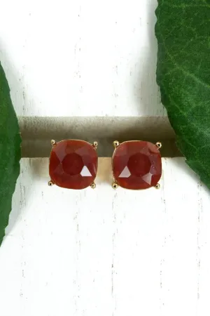 Crystal Avenue Burgundy Cushion Cut Stud Earrings