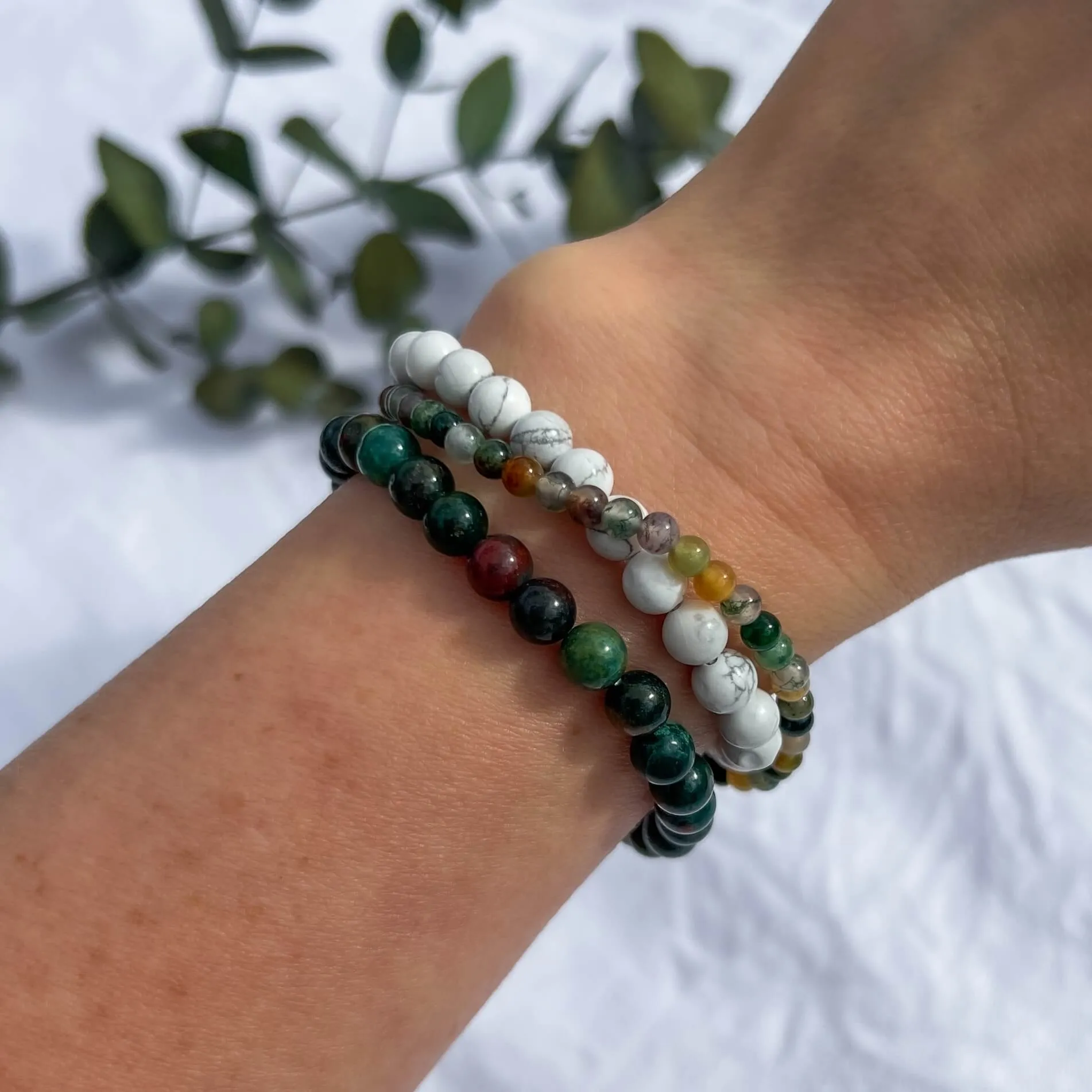 Crystal Bead Bracelet -  Green Jasper