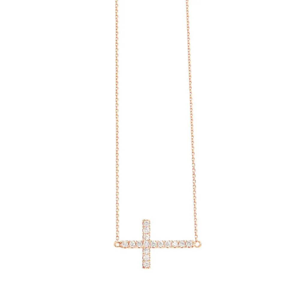 Dainty Side Cross Necklace 0.25ct - 9ct Gold