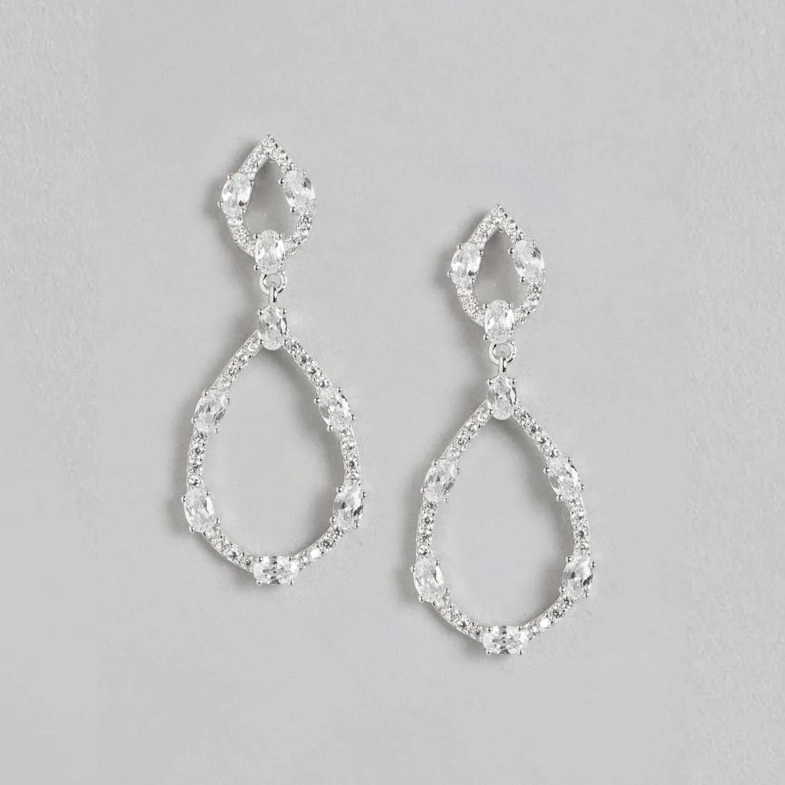 Dazzling Drops Rhodium-Plated 925 Sterling Silver Cubic Zirconia Drop Earrings