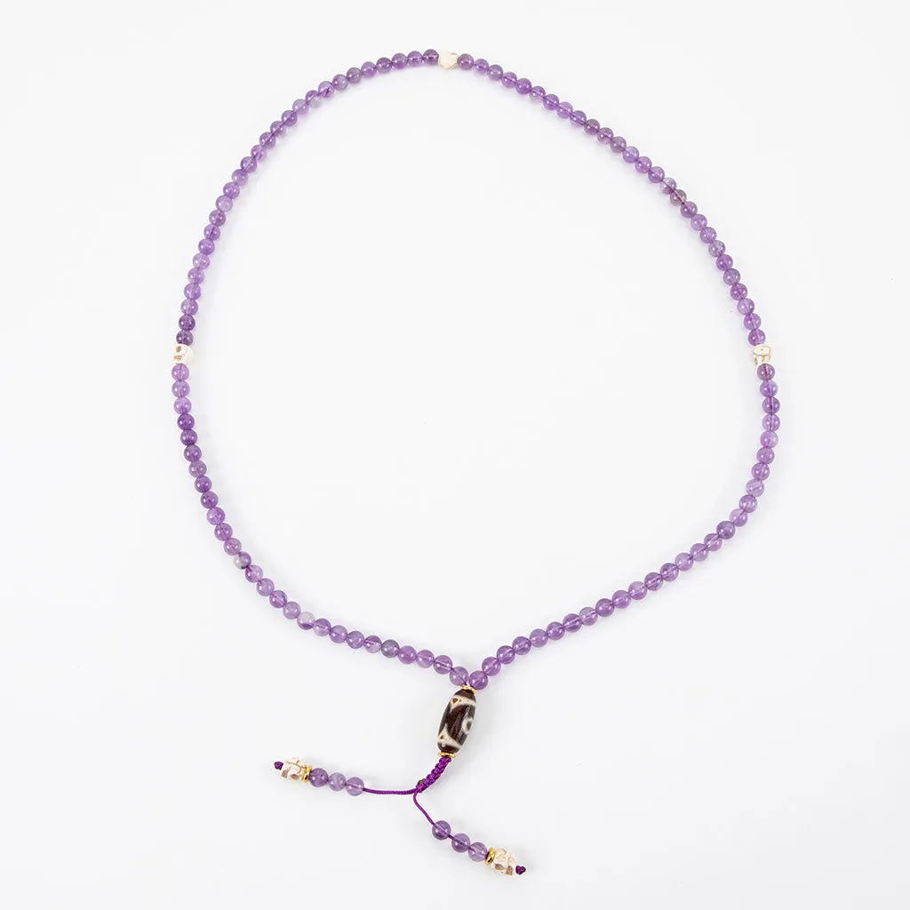 Dzi, Skull & Amethyst Mala Necklace