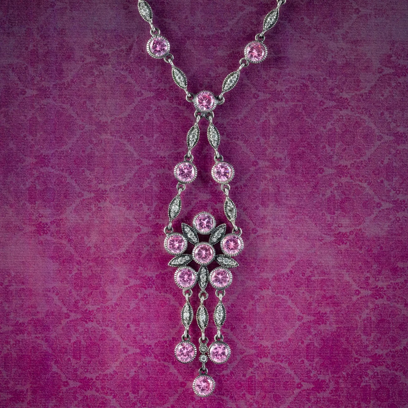 Edwardian Style Pink Paste Necklace Silver