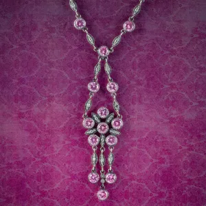 Edwardian Style Pink Paste Necklace Silver