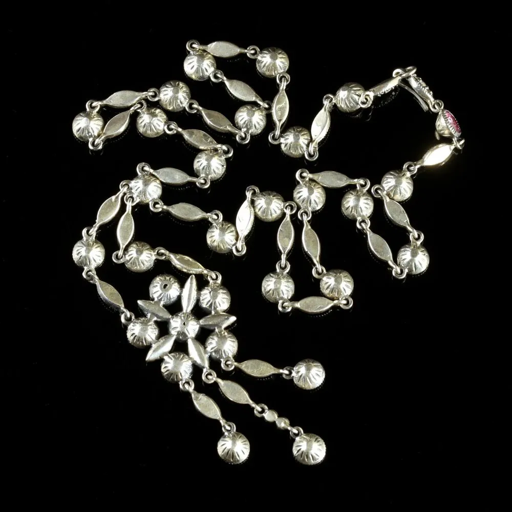 Edwardian Style Pink Paste Necklace Silver