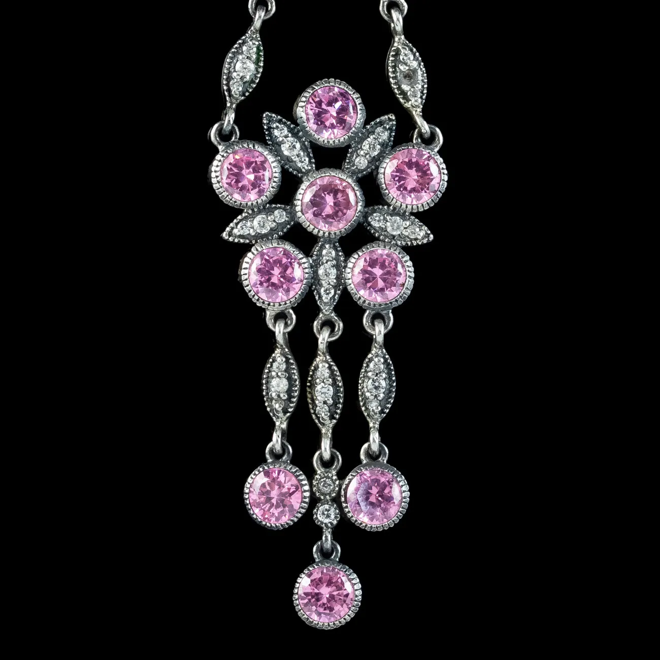 Edwardian Style Pink Paste Necklace Silver