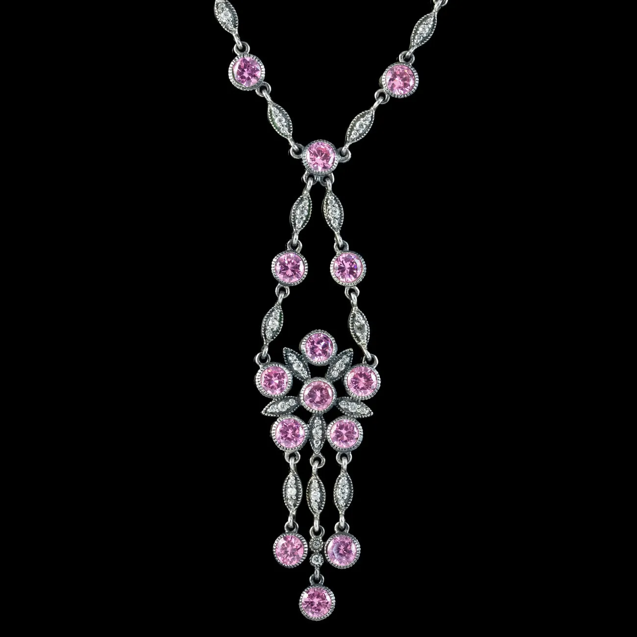 Edwardian Style Pink Paste Necklace Silver