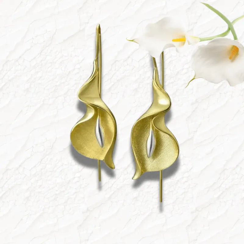 Elegant Calla Lily Flower Earrings - Gold Plated Sterling Silver