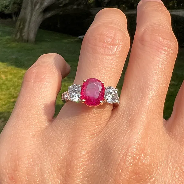 Estate Burma Oval Ruby (no heat) & Diamond Ring