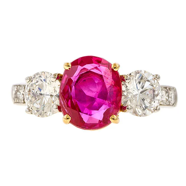 Estate Burma Oval Ruby (no heat) & Diamond Ring