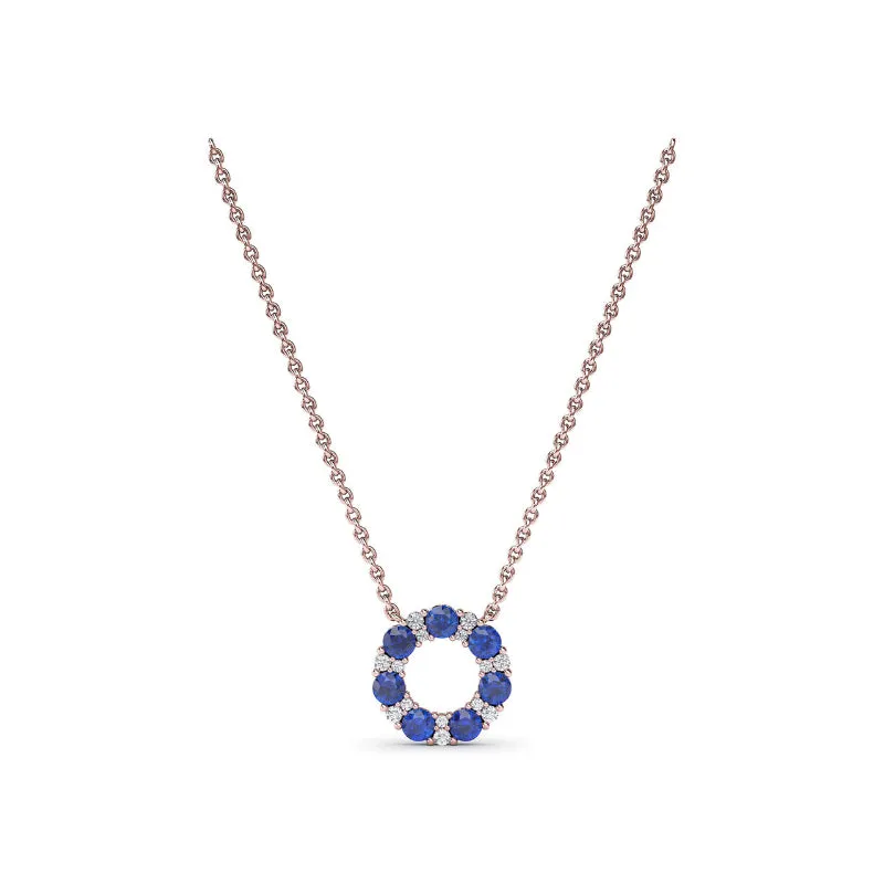 Fana Shared Prong Sapphire and Diamond Circle Necklace