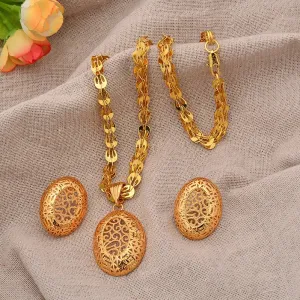 Gold Color African Bridal Jewelry Set for Women - Necklace, Earrings & Pendant Wedding Gifts