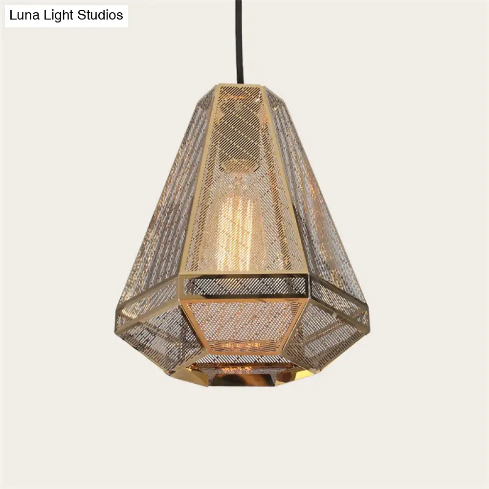 Gold Countryside Diamond Hanging Pendant Ceiling Lamp - 9"/10"/12" W - Metal - 1 Head - Living Room Lighting