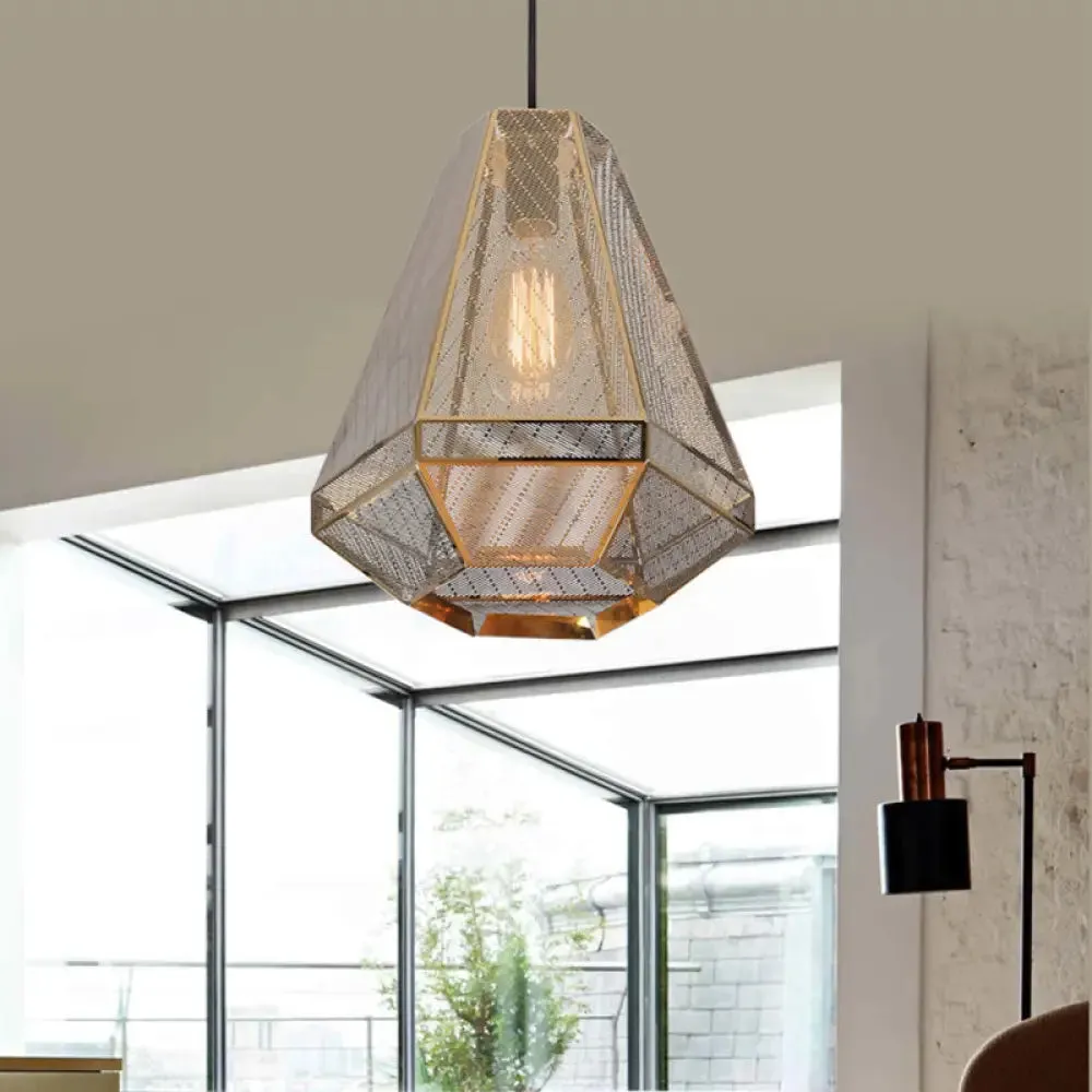 Gold Countryside Diamond Hanging Pendant Ceiling Lamp - 9"/10"/12" W - Metal - 1 Head - Living Room Lighting