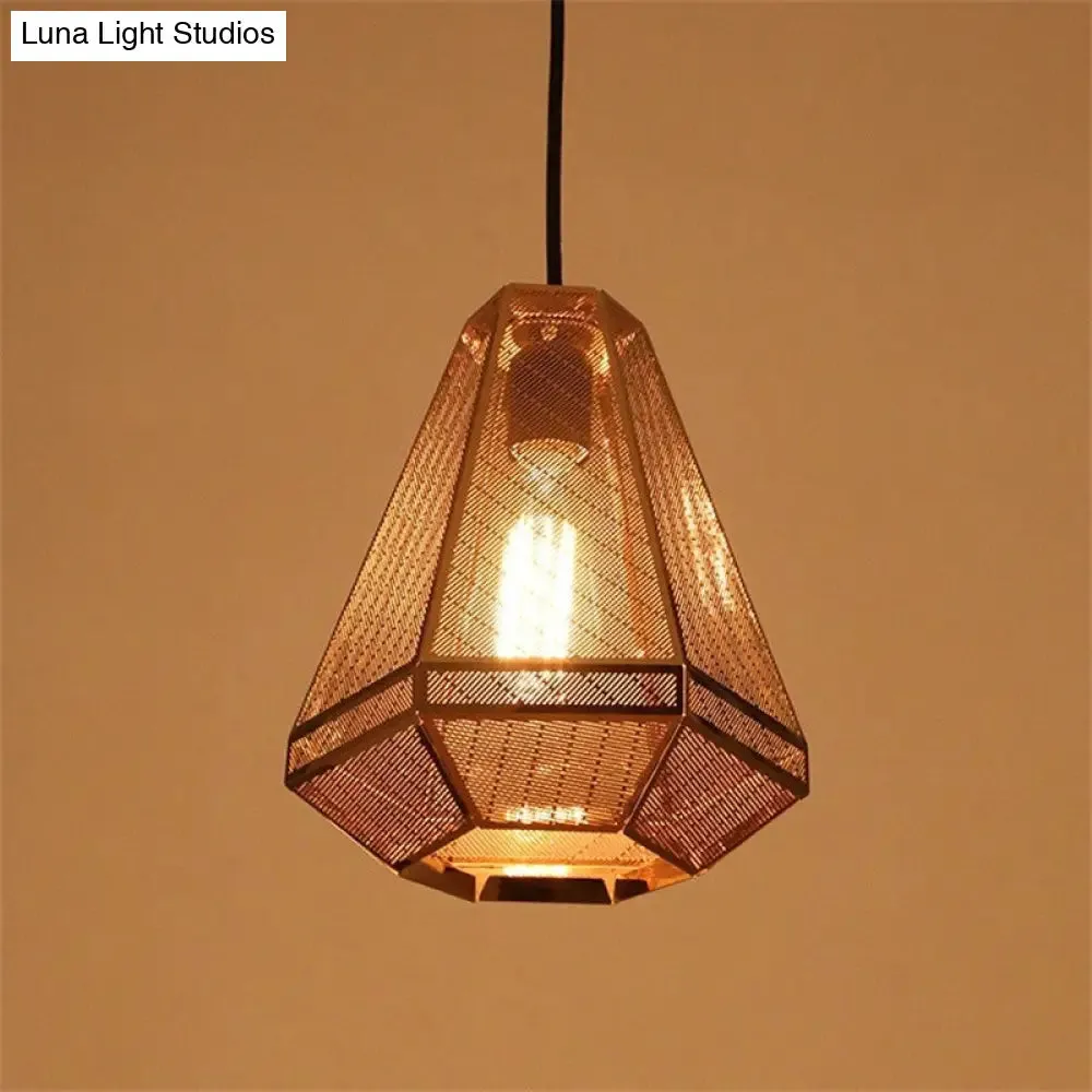 Gold Countryside Diamond Hanging Pendant Ceiling Lamp - 9"/10"/12" W - Metal - 1 Head - Living Room Lighting