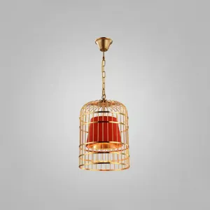 Gold Plated Birdcage Hanging Lamp - Country Metal Ceiling Light with Cone Shade