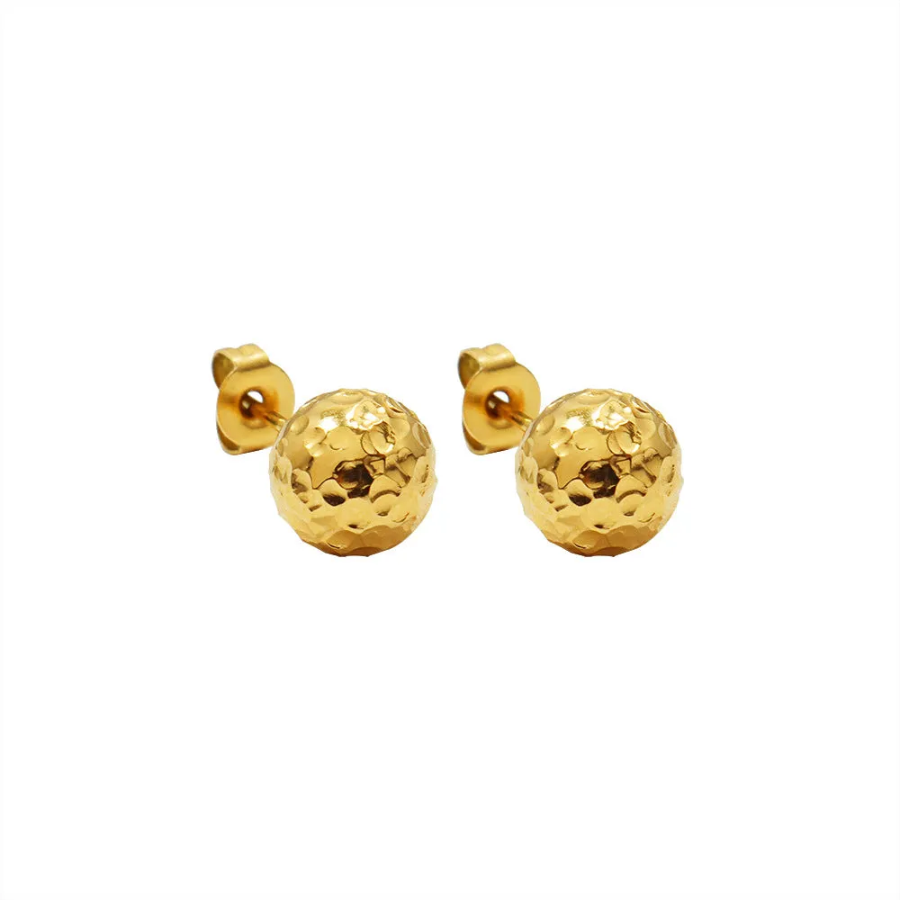 Golden Titanium Steel Earrings with French Tin Foil Ball Design - Stylish Women's Accessories