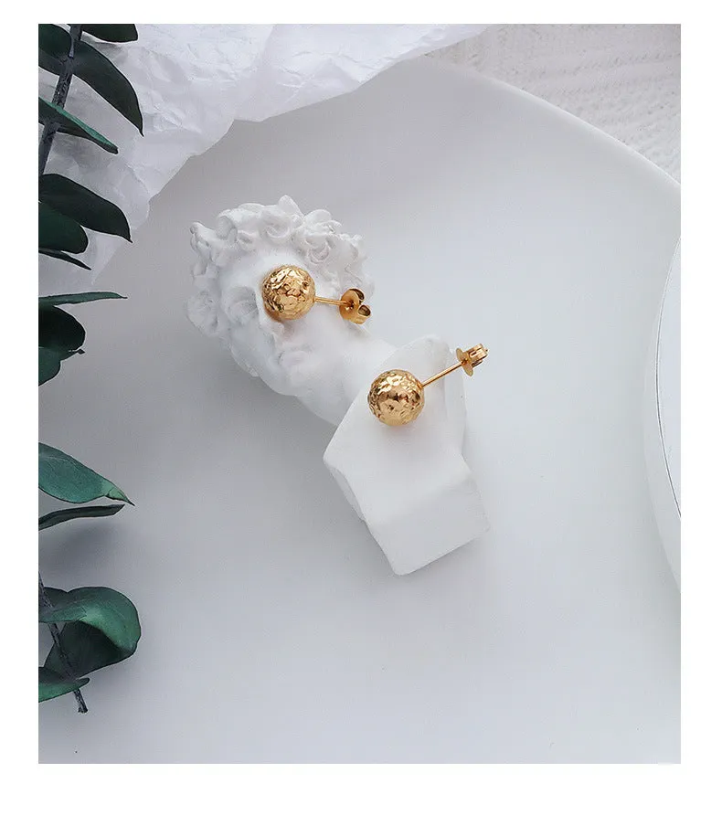 Golden Titanium Steel Earrings with French Tin Foil Ball Design - Stylish Women's Accessories