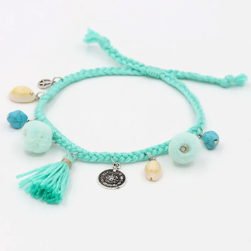 Hand-woven Rope with Shell Tassel Natural Stone Adjustable Ankle