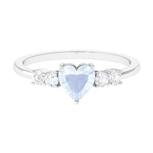 Heart Shape Moonstone Solitaire Promise Ring with Diamond