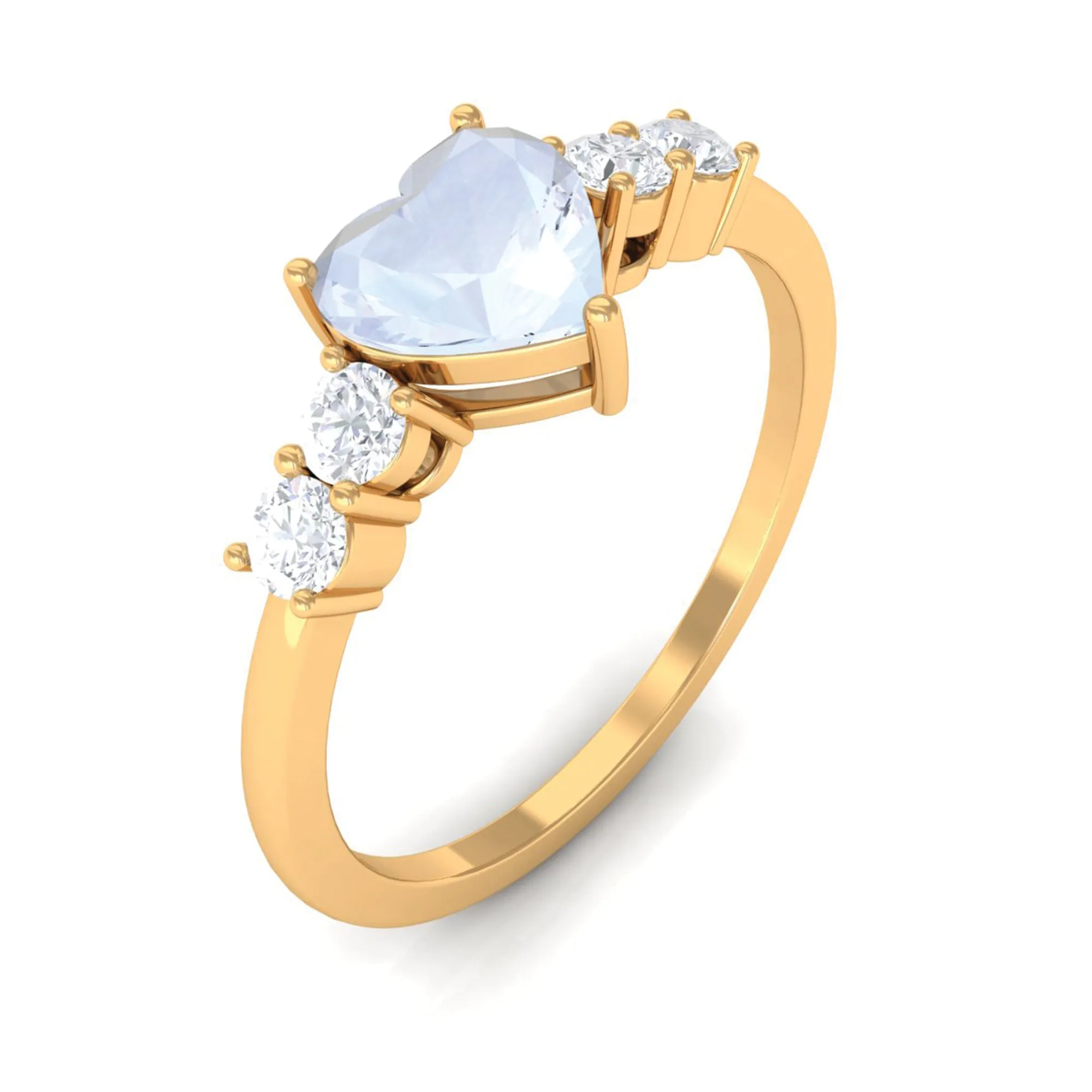 Heart Shape Moonstone Solitaire Promise Ring with Diamond